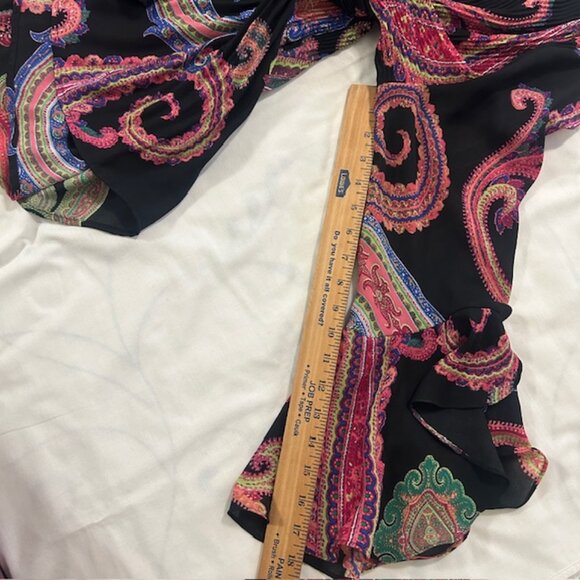 Ladies Blouse Large Black Multicolor Flared Sleeves Accordion Pleats read - Picture 7 of 8